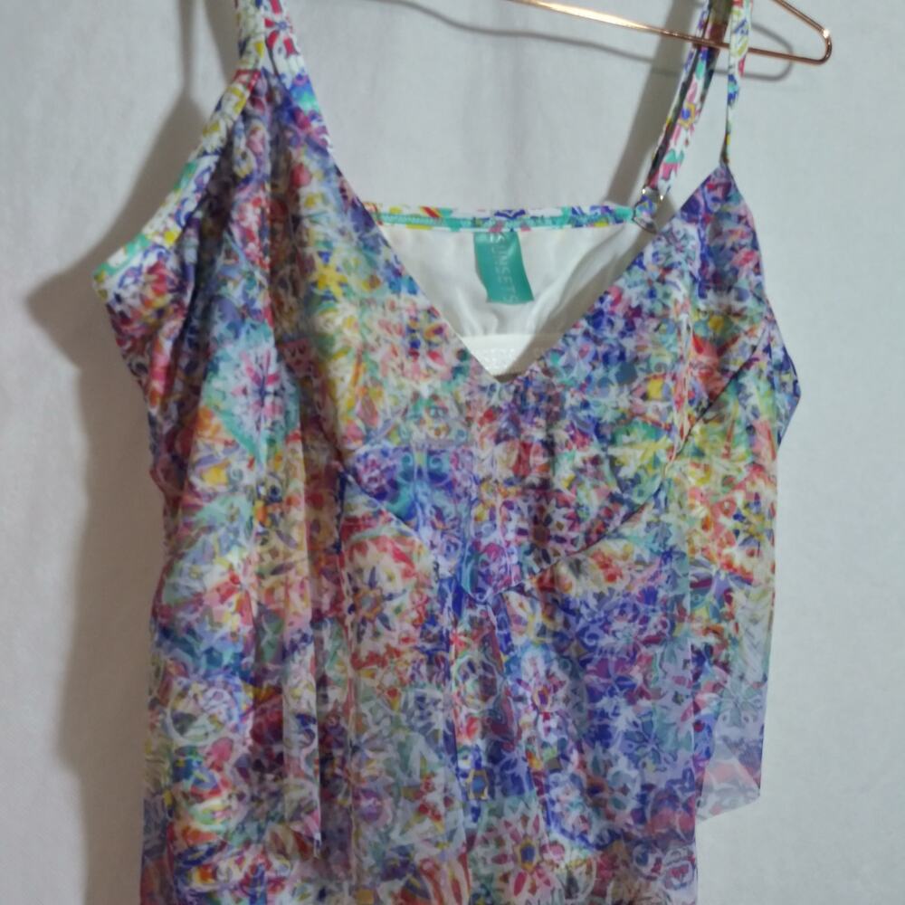 Sunsets Multicolor Tiered Ruffle Tankini Top Swim Size 36 DD - Picture 2 of 7